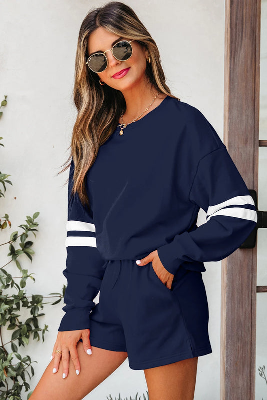 Fall Days Varsity Stripe Sweatshirt Set (Multiple Colours)
