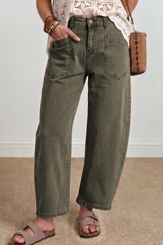 The Easy Autumn Barrel Jeans (Moss Colour)