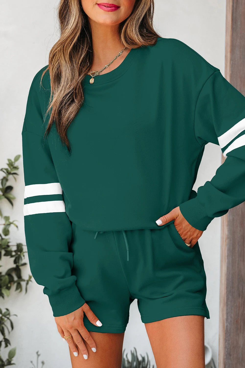 Fall Days Varsity Stripe Sweatshirt Set (Multiple Colours)
