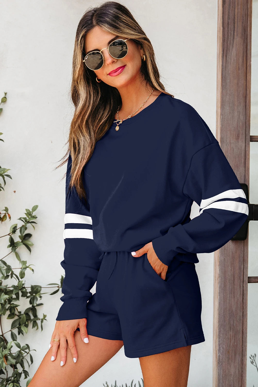 Fall Days Varsity Stripe Sweatshirt Set (Multiple Colours)
