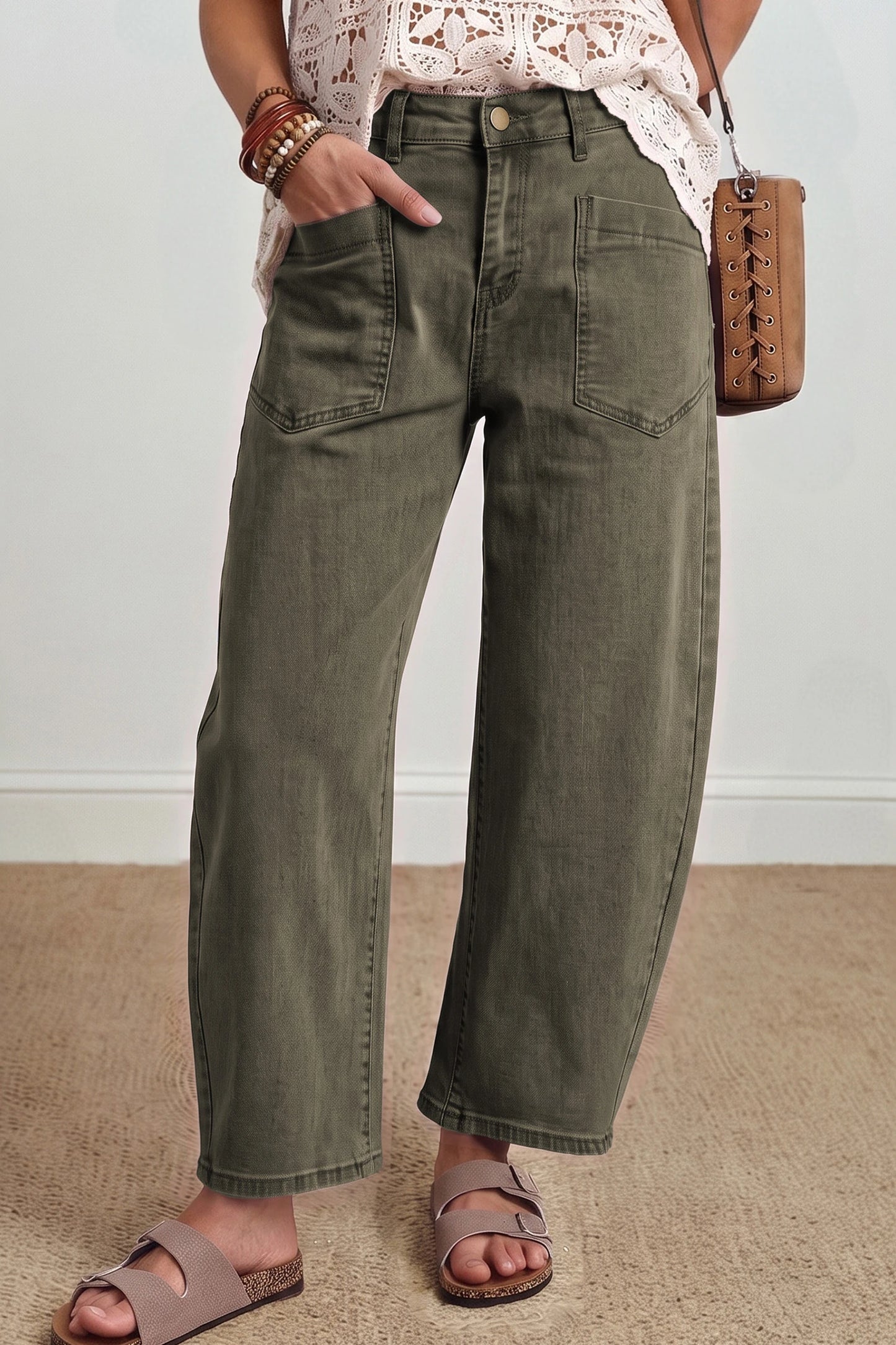 The Easy Autumn Barrel Jeans (Moss Colour)