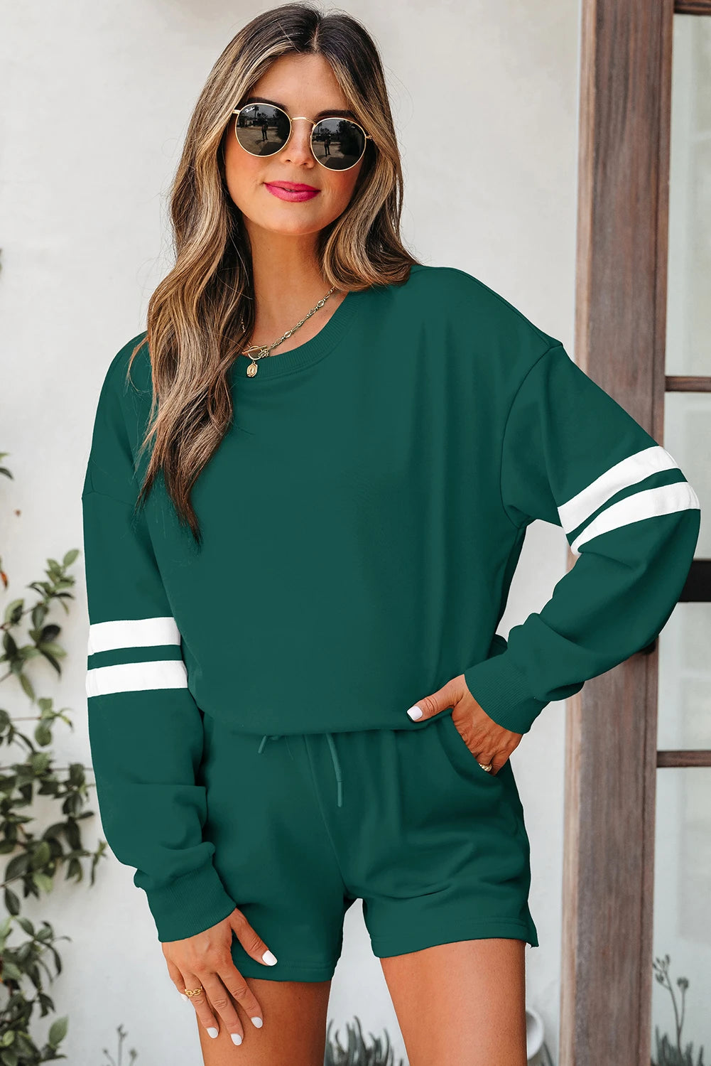 Fall Days Varsity Stripe Sweatshirt Set (Multiple Colours)