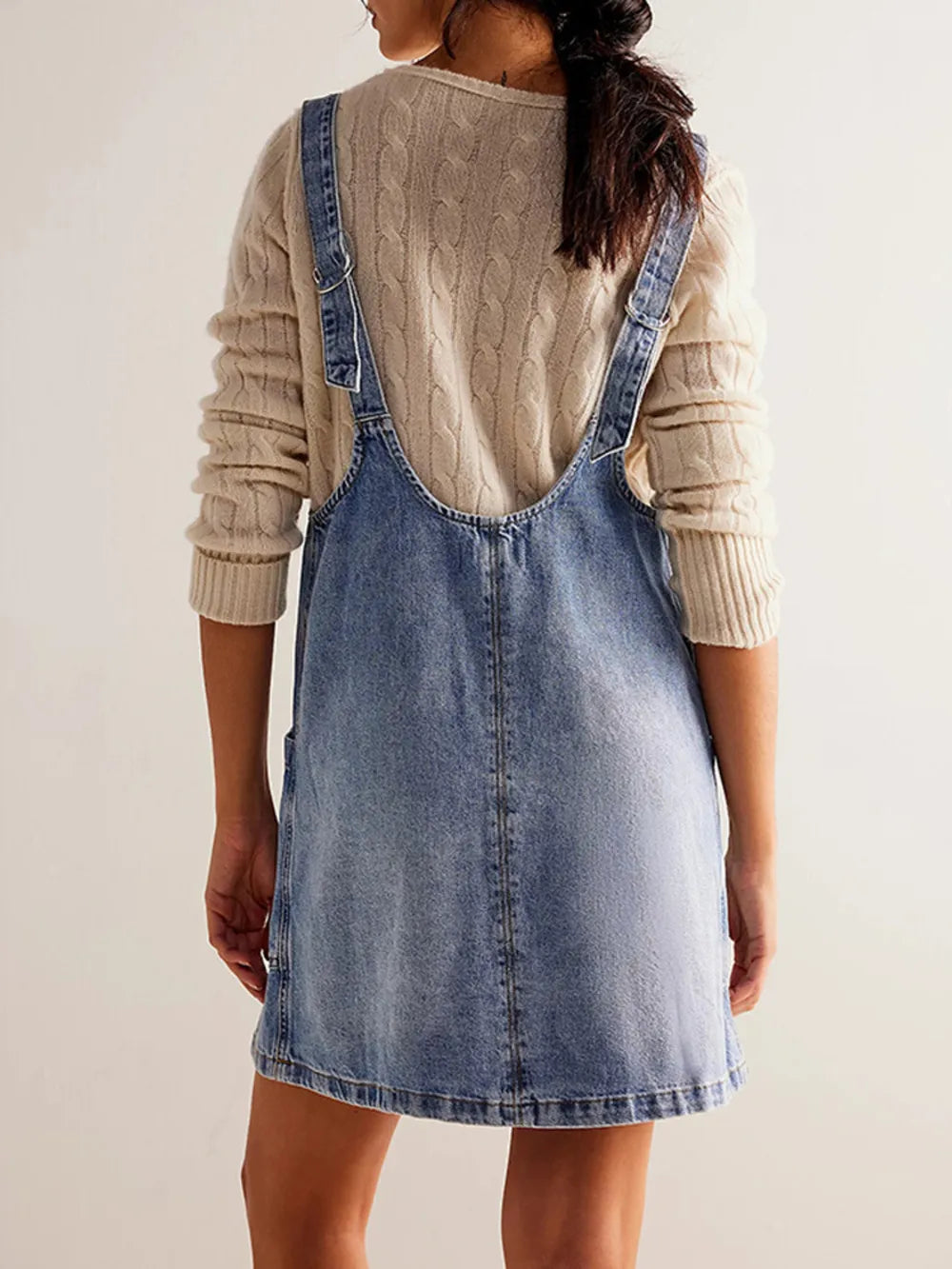 Denim Romper Dress with Front Pockets