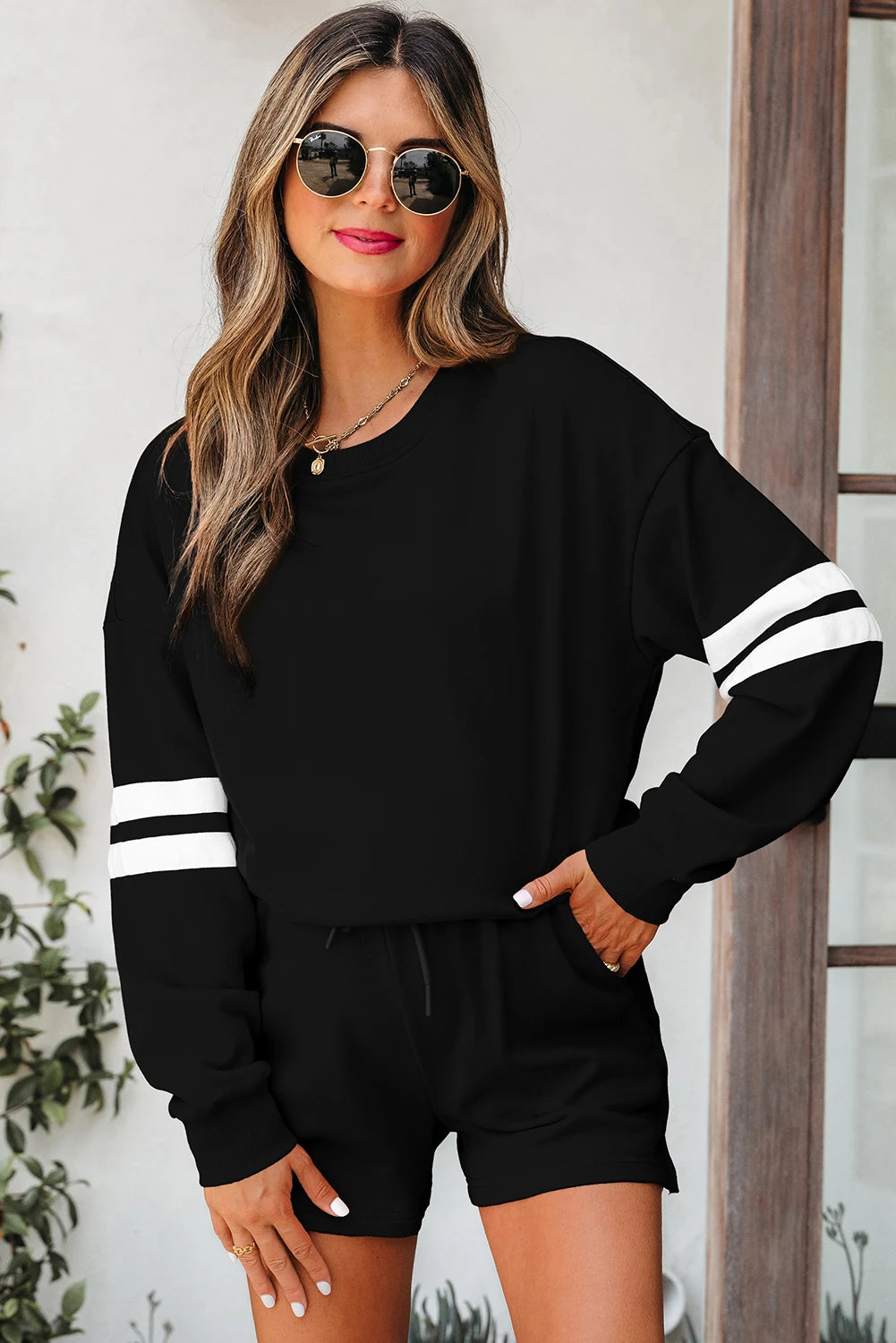 Fall Days Varsity Stripe Sweatshirt Set (Multiple Colours)