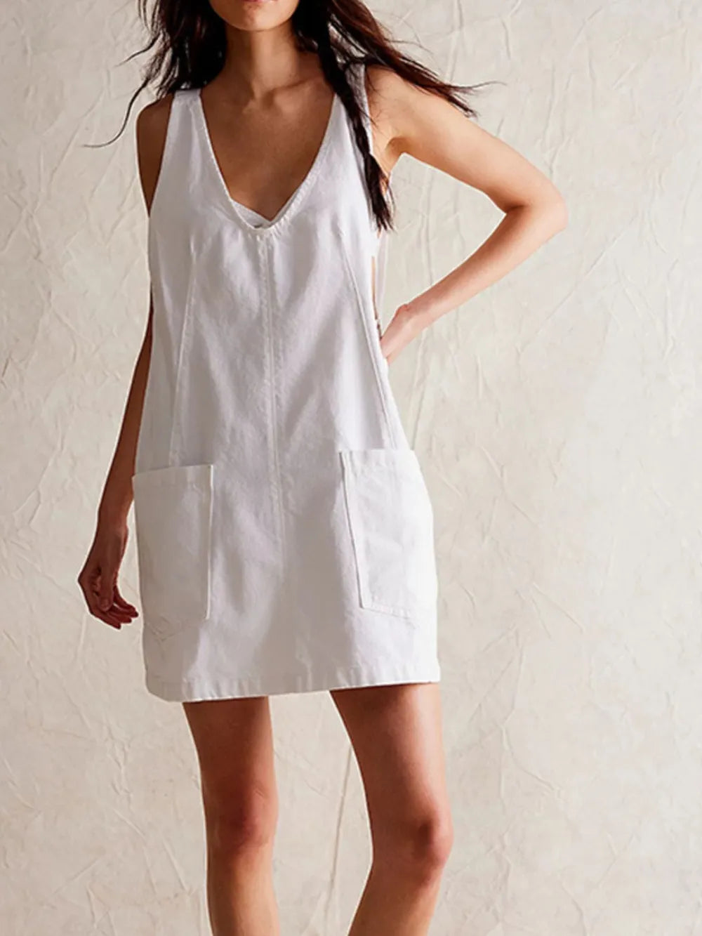 Denim Romper Dress with Front Pockets
