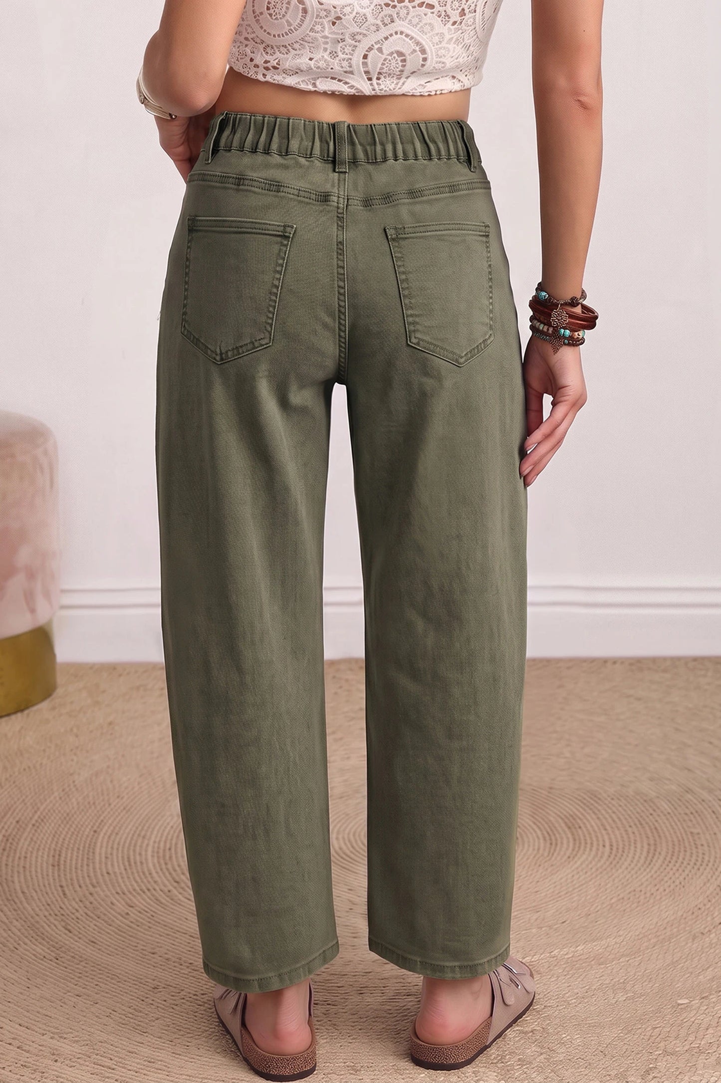 The Easy Autumn Barrel Jeans (Moss Colour)