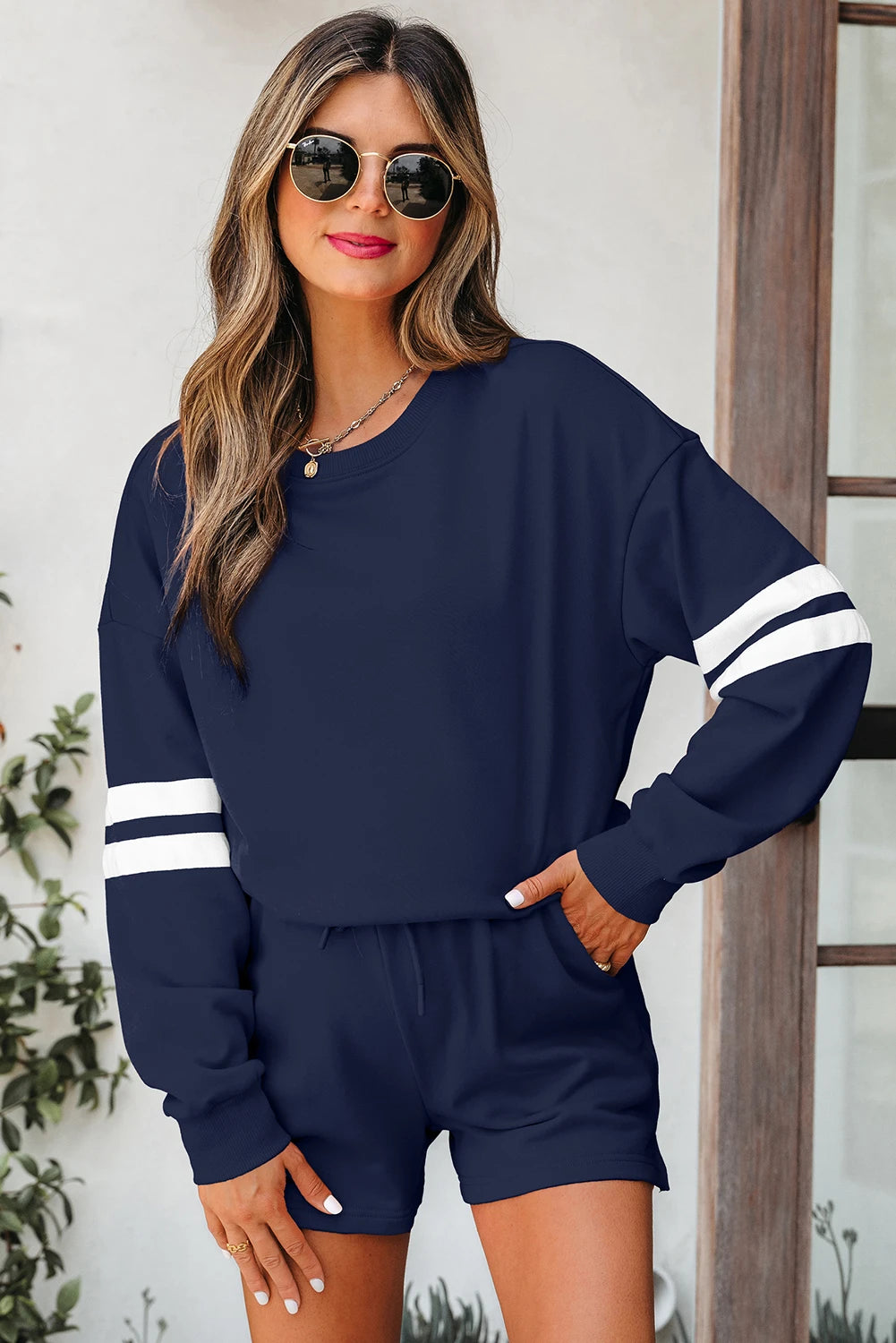 Fall Days Varsity Stripe Sweatshirt Set (Multiple Colours)